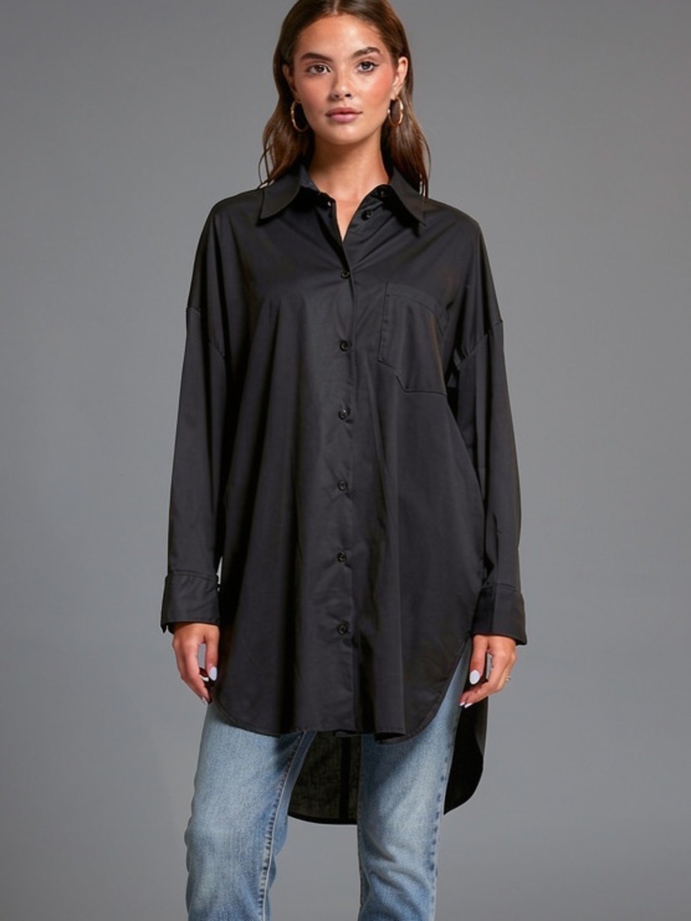 ZARA Black Oversized Poplin Button Down Shirt L Large Batwing Sleeve NWT Cotton